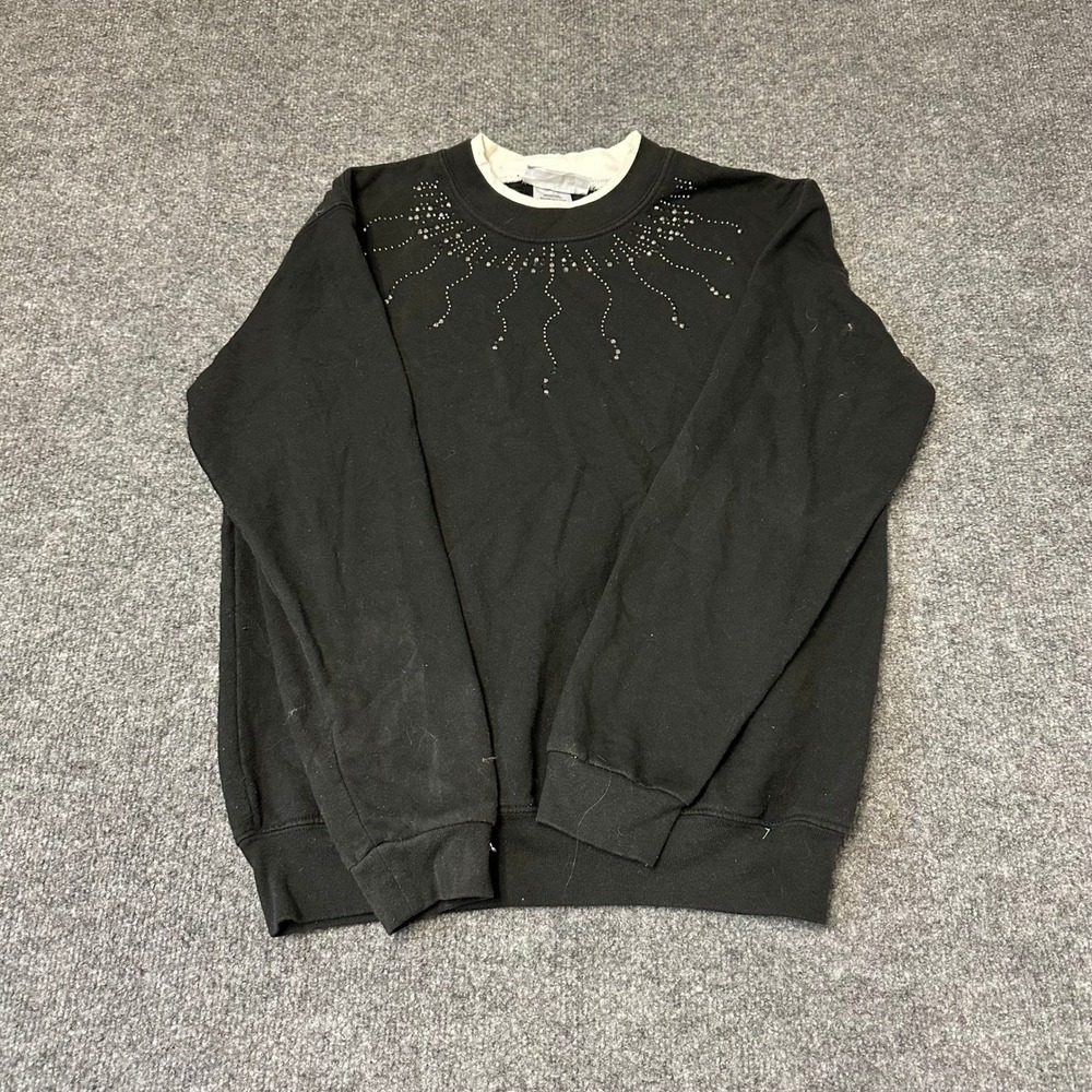 Unbranded Sweatshirt Womens Size Medium Black Rhinestone Sunburst Layered Neck